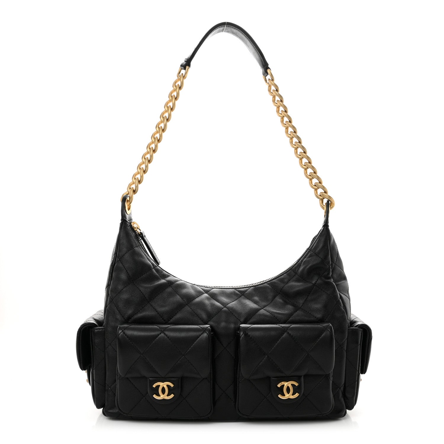 Chanel Shiny Lambskin Quilted Trendy Pockets Hobo Black 1 of 12