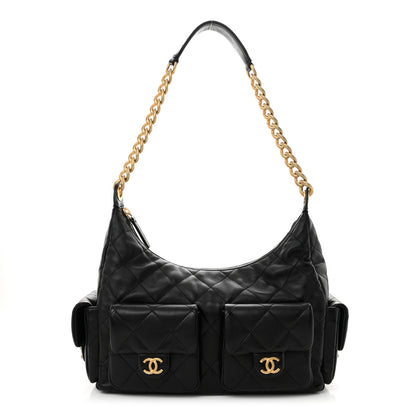 Chanel Shiny Lambskin Quilted Trendy Pockets Hobo Black 1 of 12