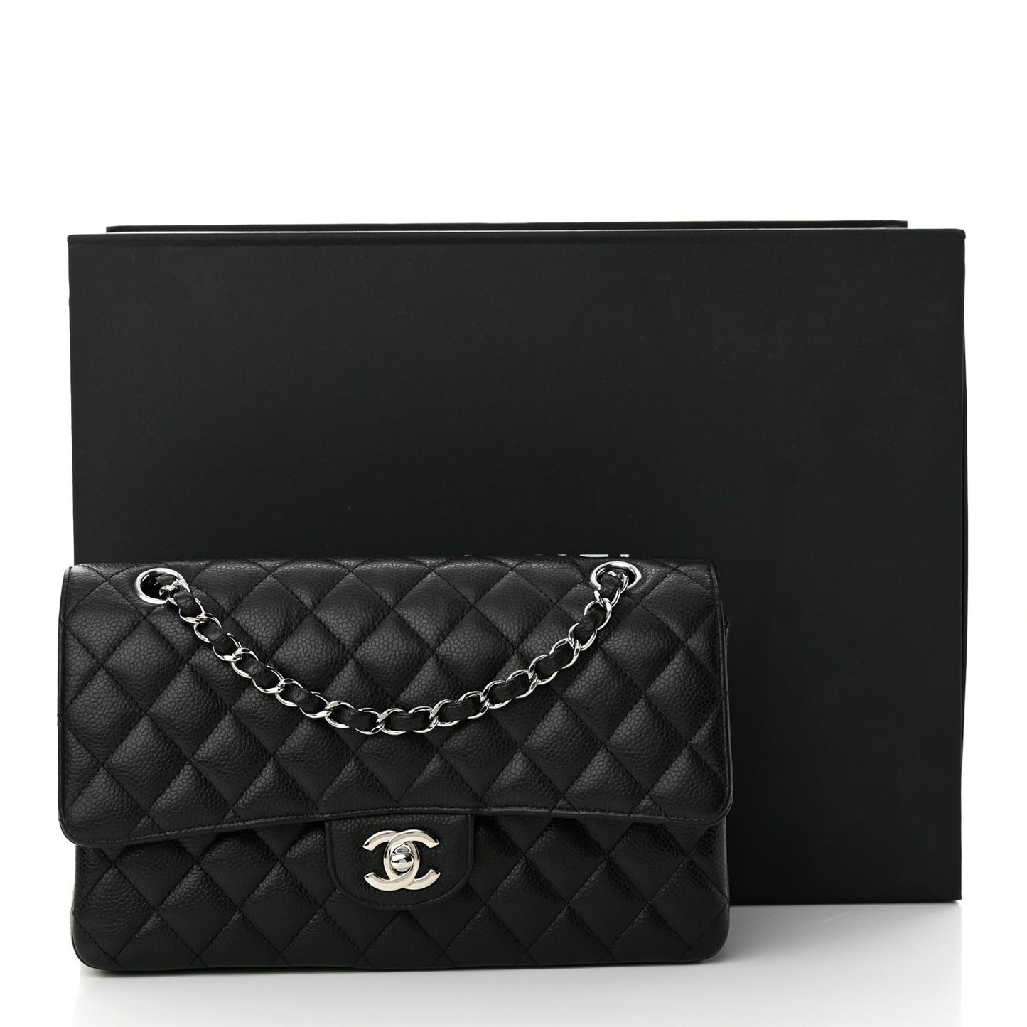 Caviar Quilted Medium Double Flap Black