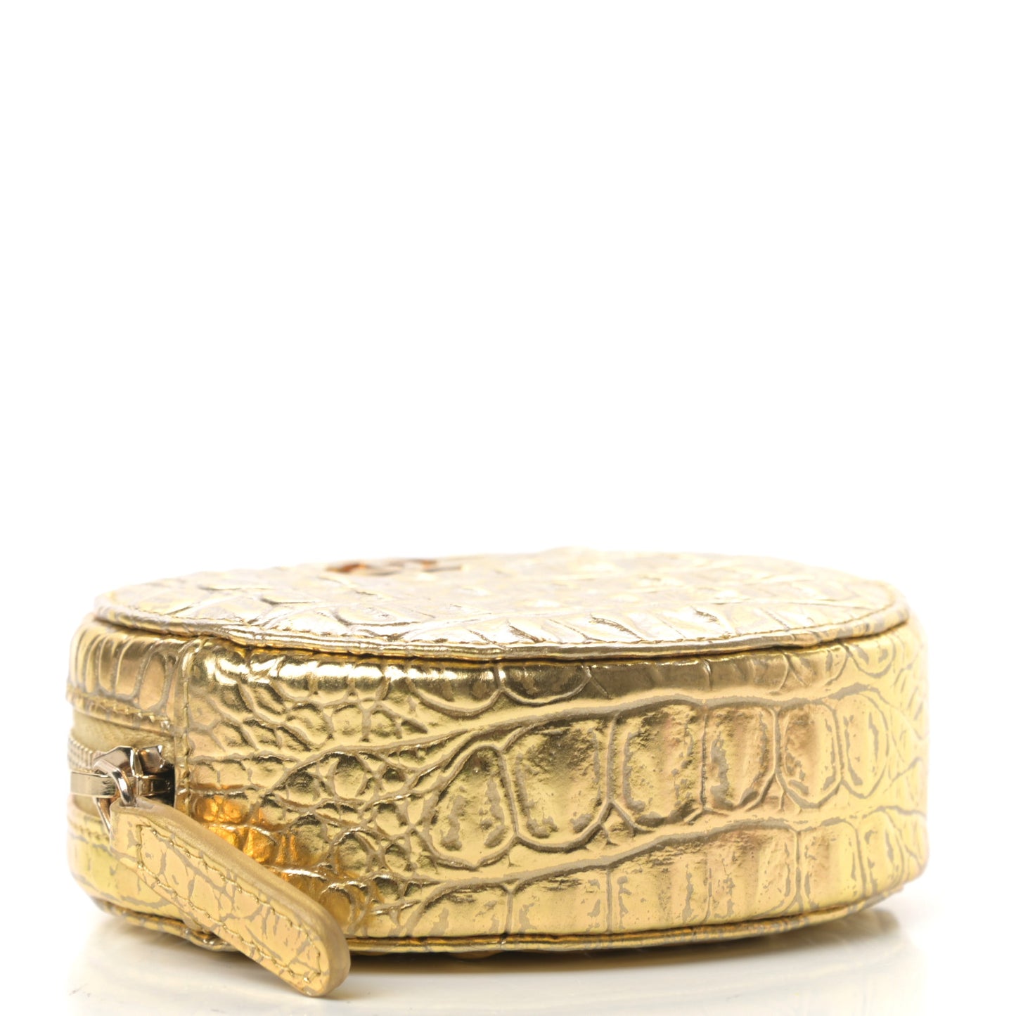Metallic Calfskin Crocodile Embossed Cocodile Cosmetic Case Gold