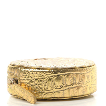 Chanel Metallic Calfskin Crocodile Embossed Cocodile Cosmetic Case Gold 4 of 8