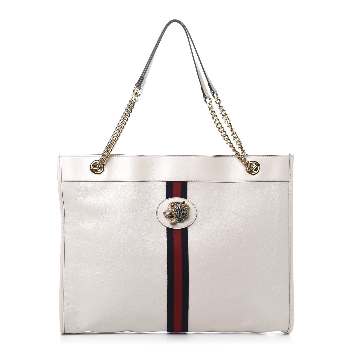 Suede Calfskin Large Rajah Chain Tote White