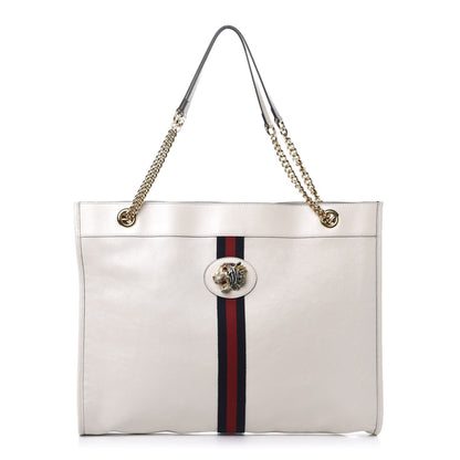 Gucci Suede Calfskin Large Rajah Chain Tote White 3 of 15