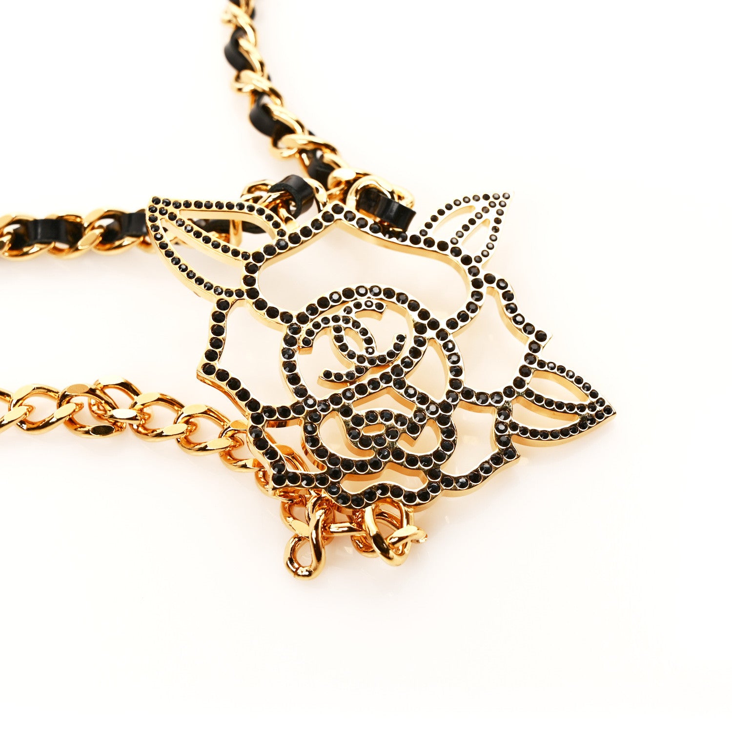 Chanel Crystal Lambskin CC Camellia Belt Black Gold 5 of 5