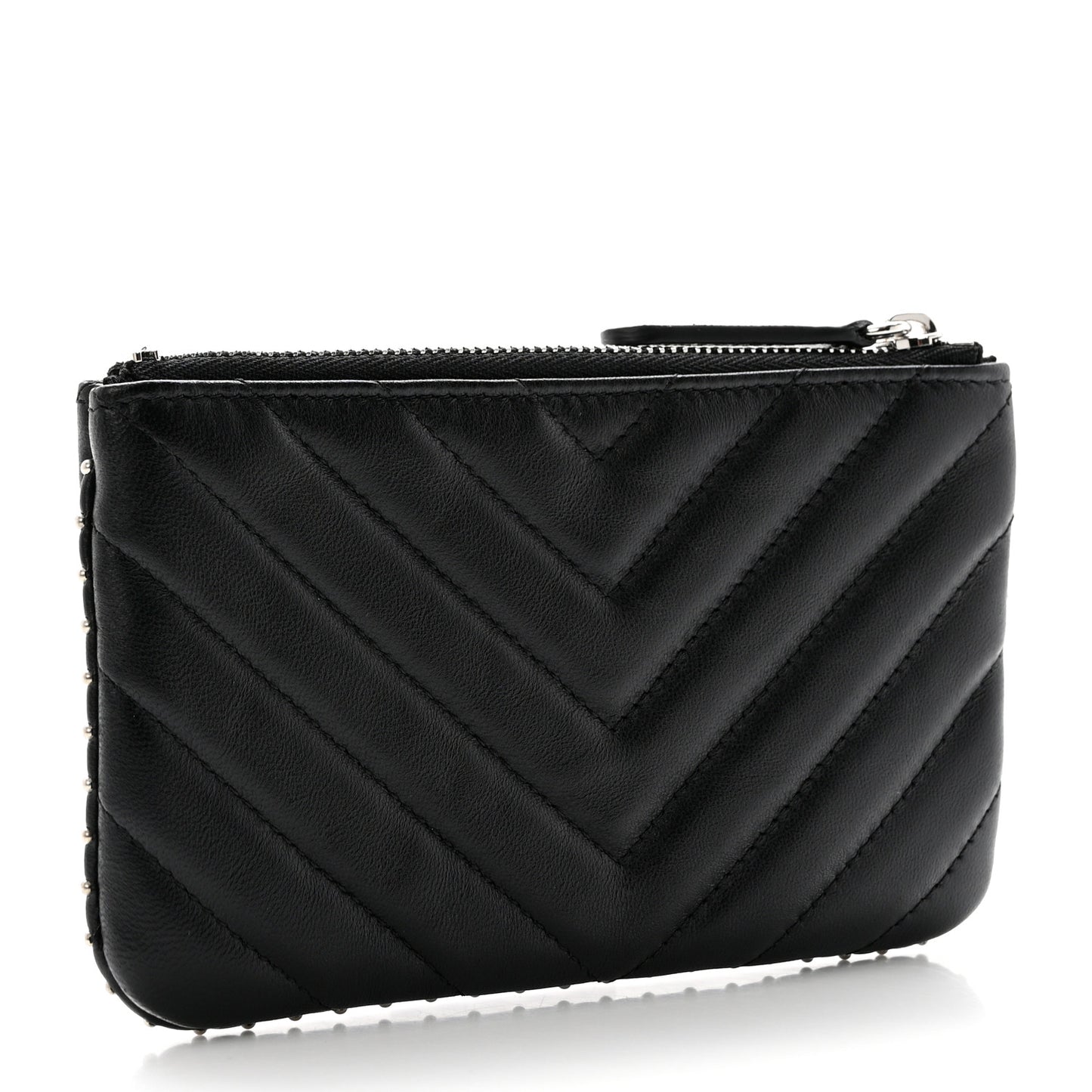 Lambskin Chevron Quilted Studded Small Cosmetic Case Black