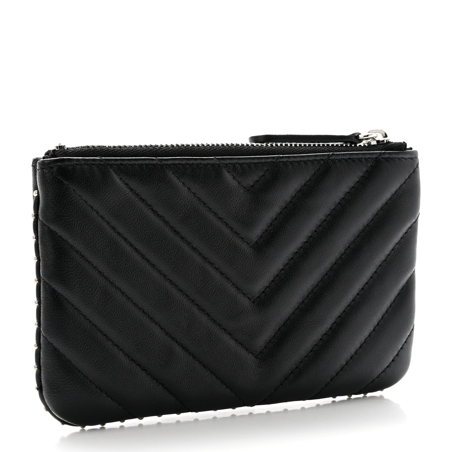 Chanel Lambskin Chevron Quilted Studded Small Cosmetic Case Black 3 of 8