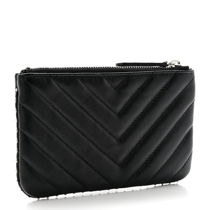 Chanel Lambskin Chevron Quilted Studded Small Cosmetic Case Black 3 of 8
