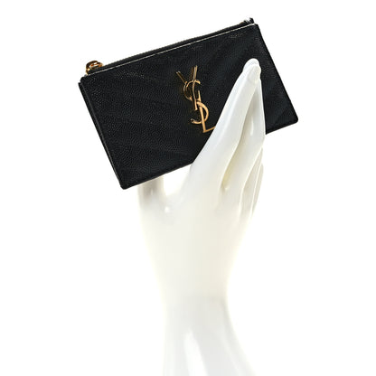 Saint Laurent Grain De Poudre Matelasse Chevron Monogram Fragments Zippered Card Case Black 2 of 8