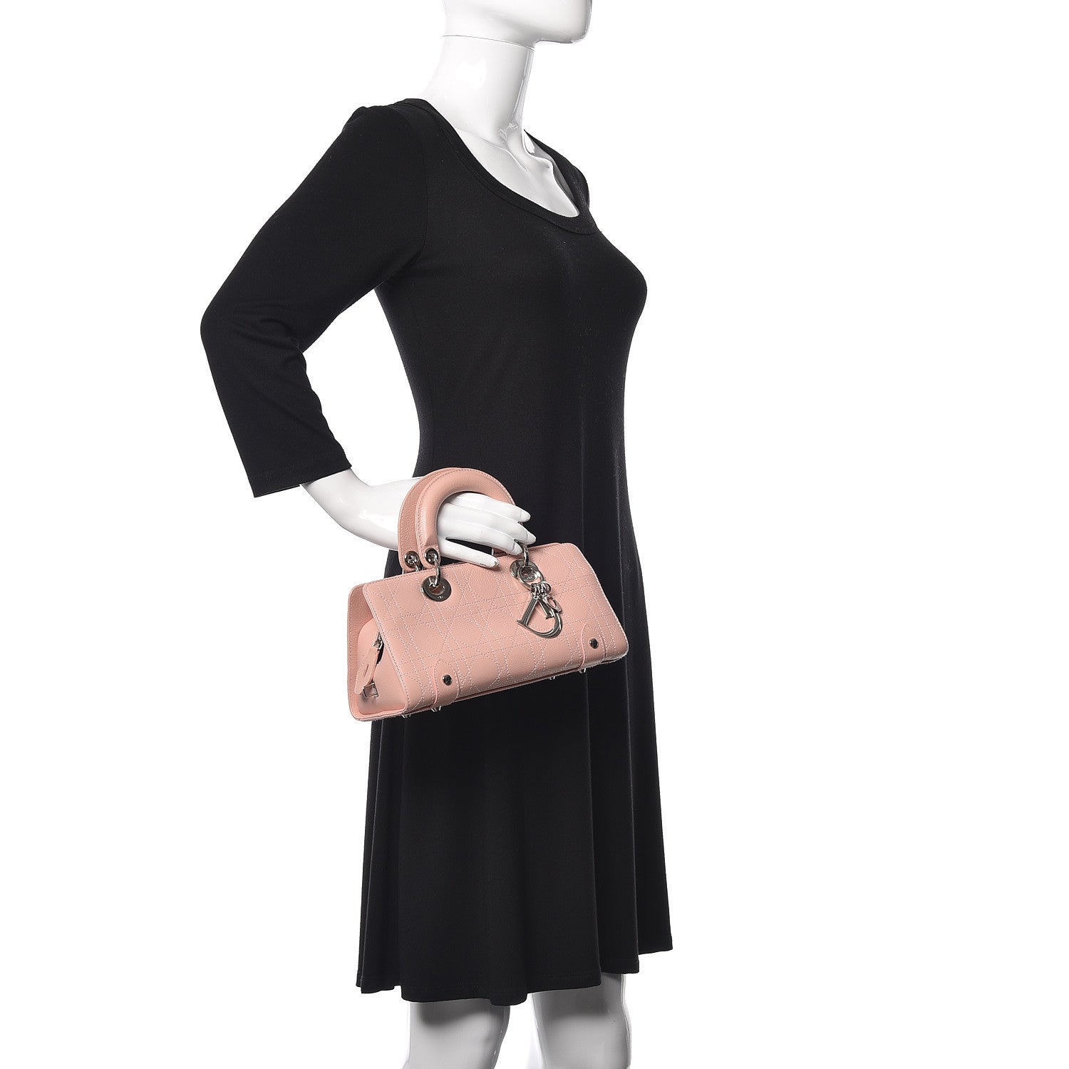 Christian Dior Calfskin Cannage Stitched Small East West Lady Dior Rose Clair 2 of 7