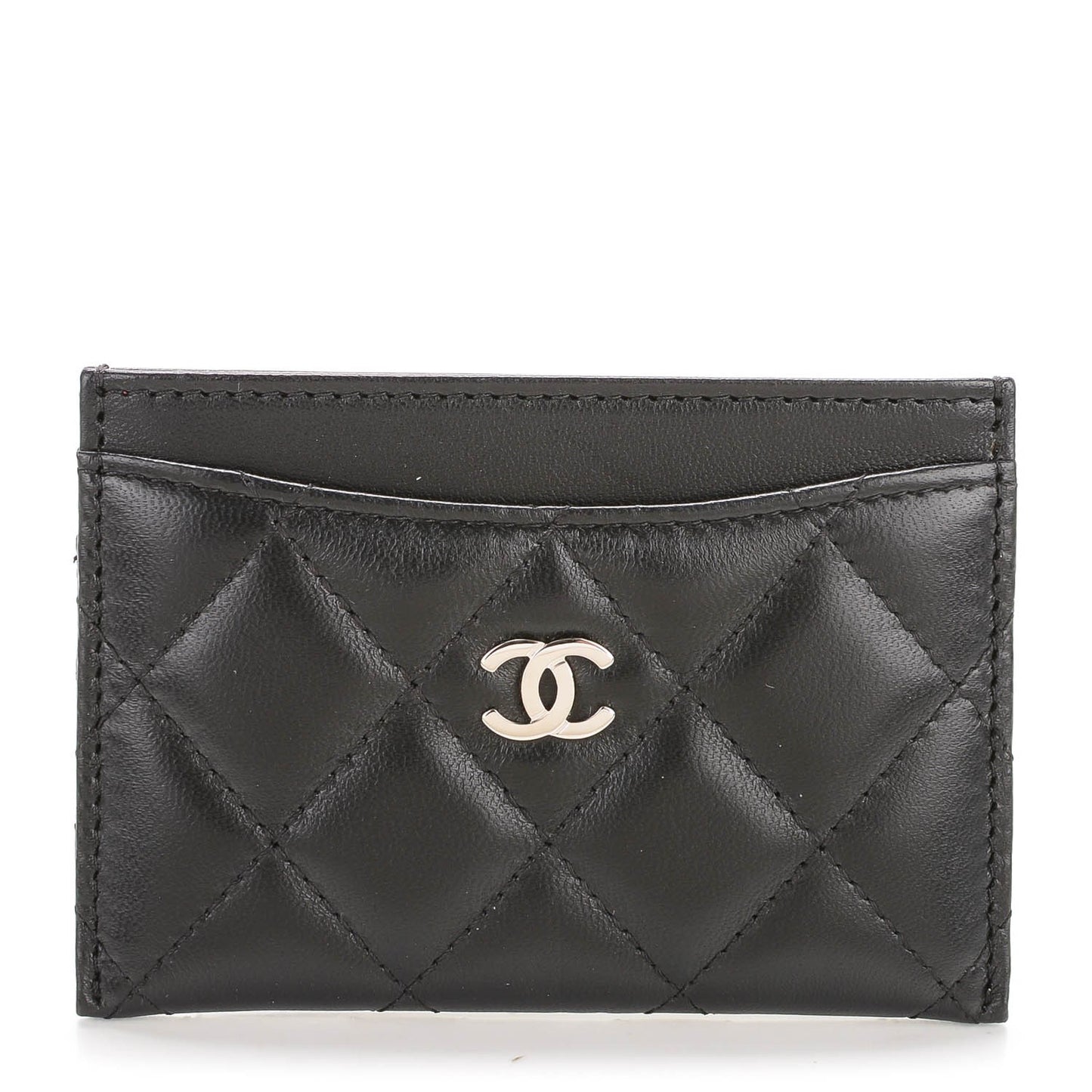 Lambskin Quilted Card Holder Black