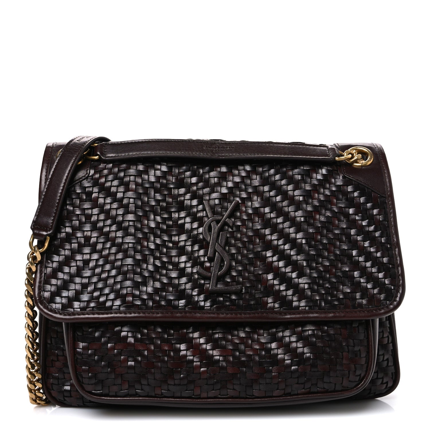 Saint Laurent Calfskin Woven Monogram Medium Niki Chain Satchel Burnt Brown 1 of 10