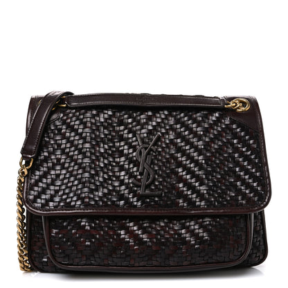 Saint Laurent Calfskin Woven Monogram Medium Niki Chain Satchel Burnt Brown 1 of 10