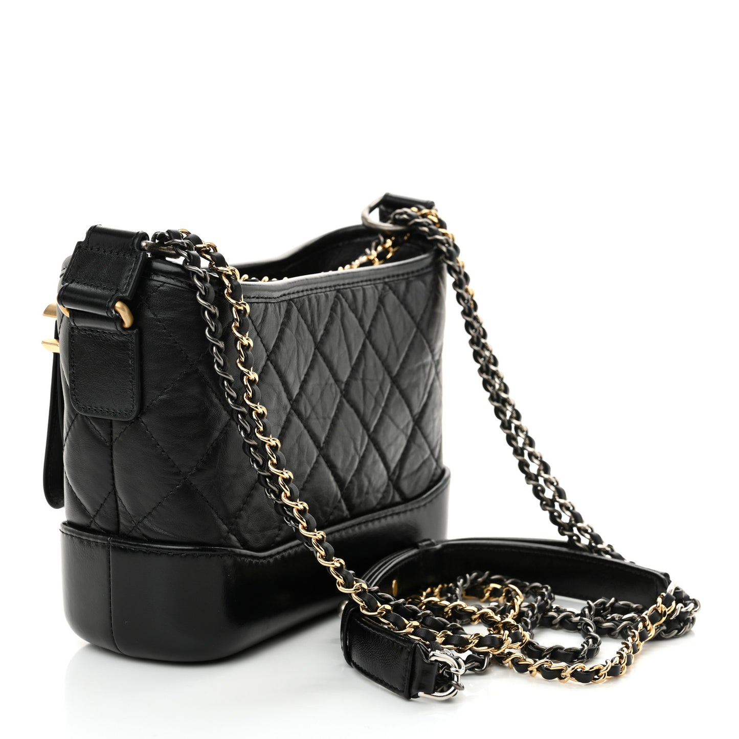 Aged Calfskin Quilted Small Gabrielle Hobo Black