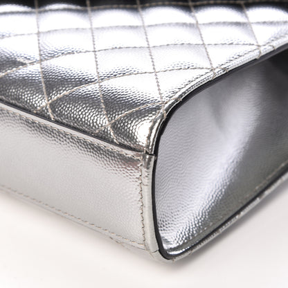 Saint Laurent Metallic Grain De Poudre Textured Mixed Matelasse Triquilt Medium Monogram Satchel Silver 8 of 10
