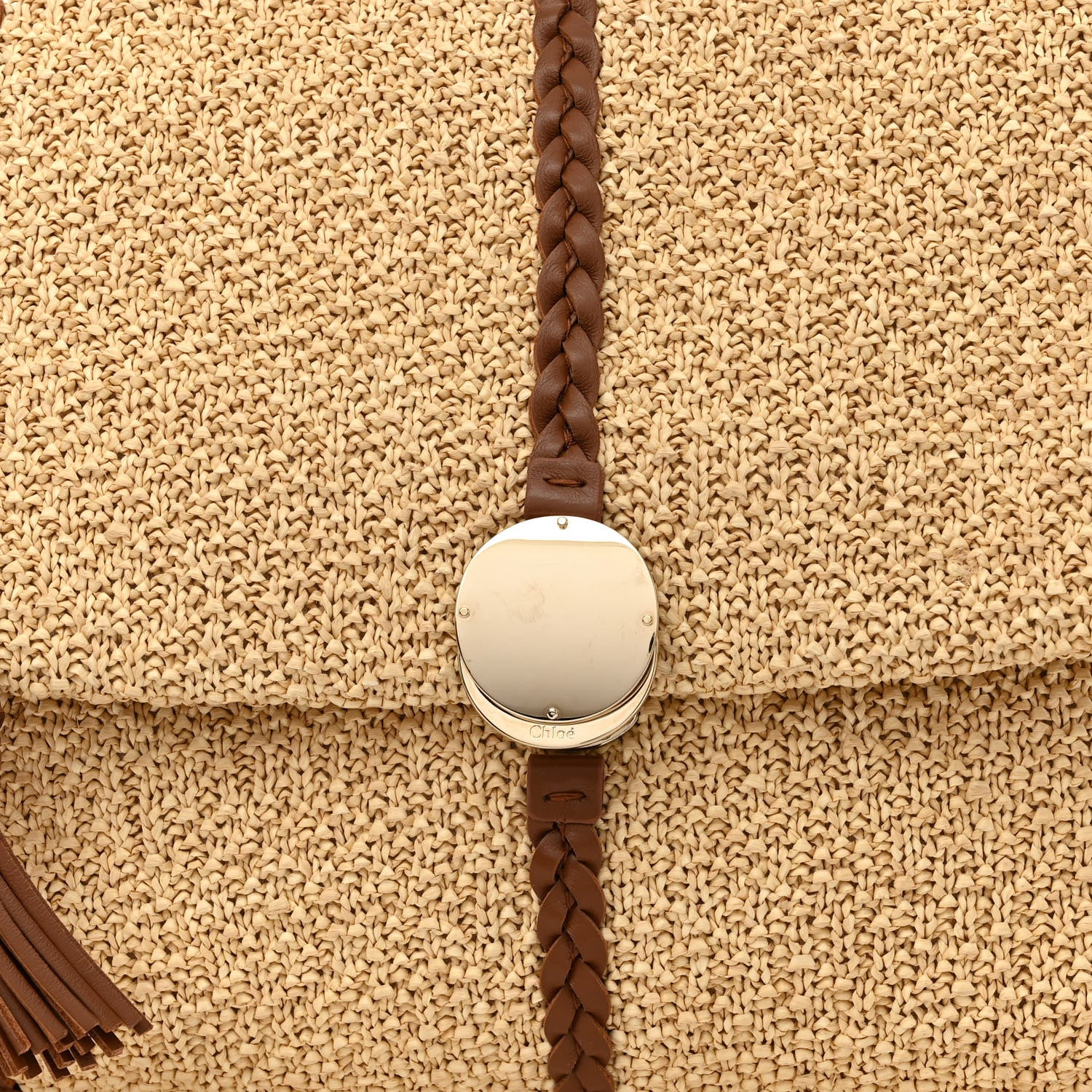 Chloe Raffia Calfskin Medium Penelope Shoulder Bag Tan 9 of 11