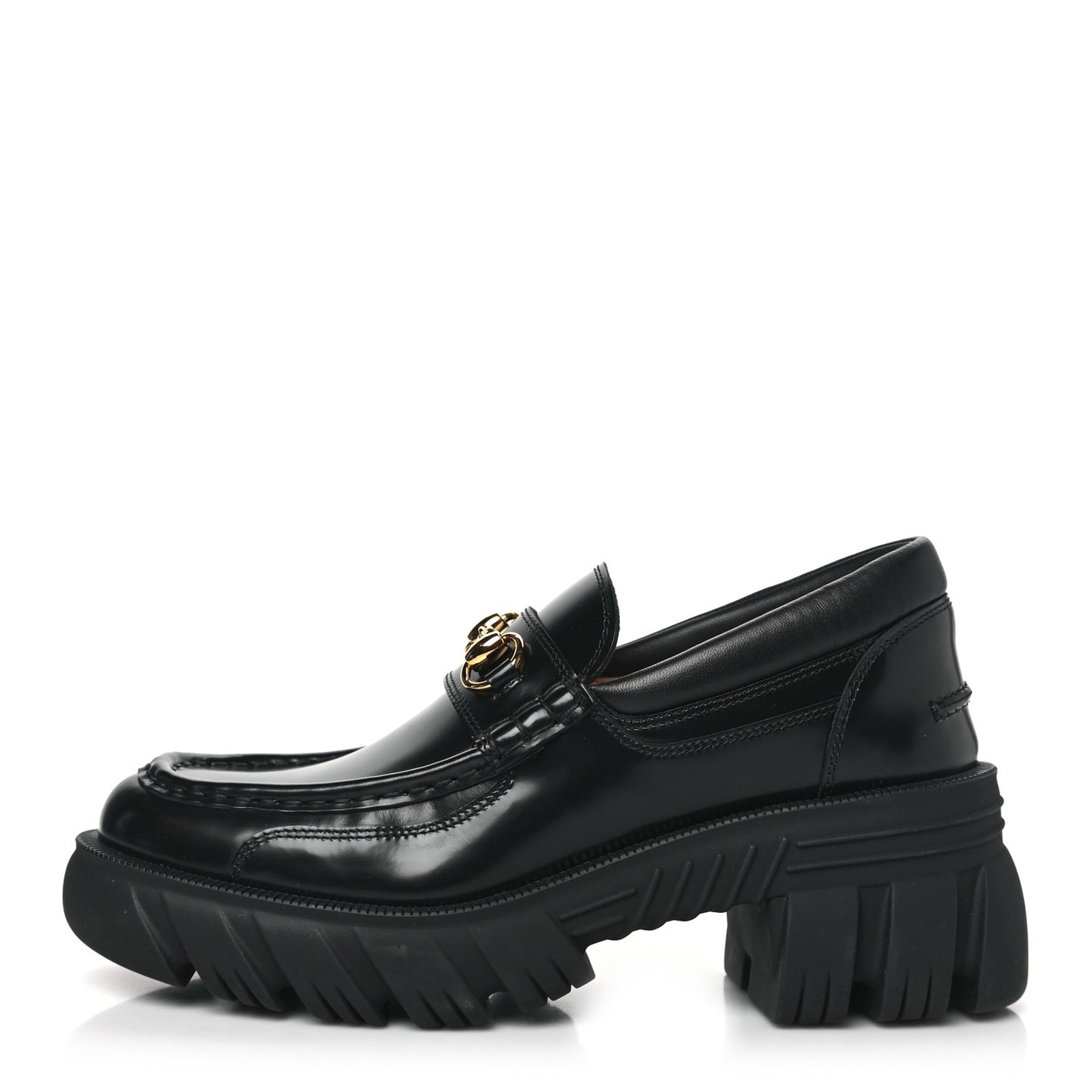 Magnum Calfskin Nappa Samoa Womens Horsebit Platform Chunky Lug Sole 40mm Loafers 40.5 Black