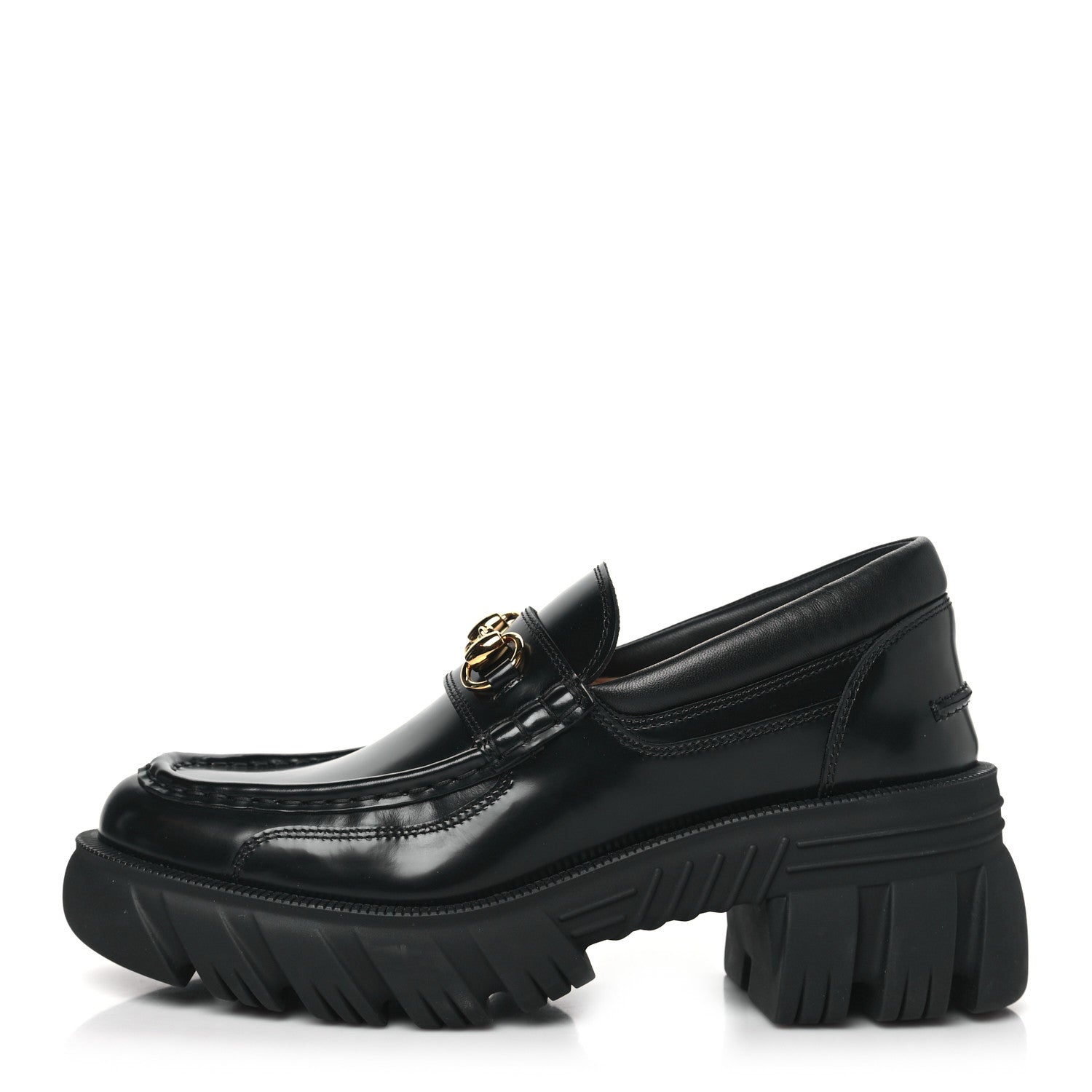 Gucci Magnum Calfskin Nappa Samoa Womens Horsebit Platform Chunky Lug Sole 40mm Loafers 40.5 Black 1 of 7