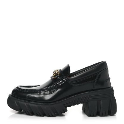 Gucci Magnum Calfskin Nappa Samoa Womens Horsebit Platform Chunky Lug Sole 40mm Loafers 40.5 Black 1 of 7