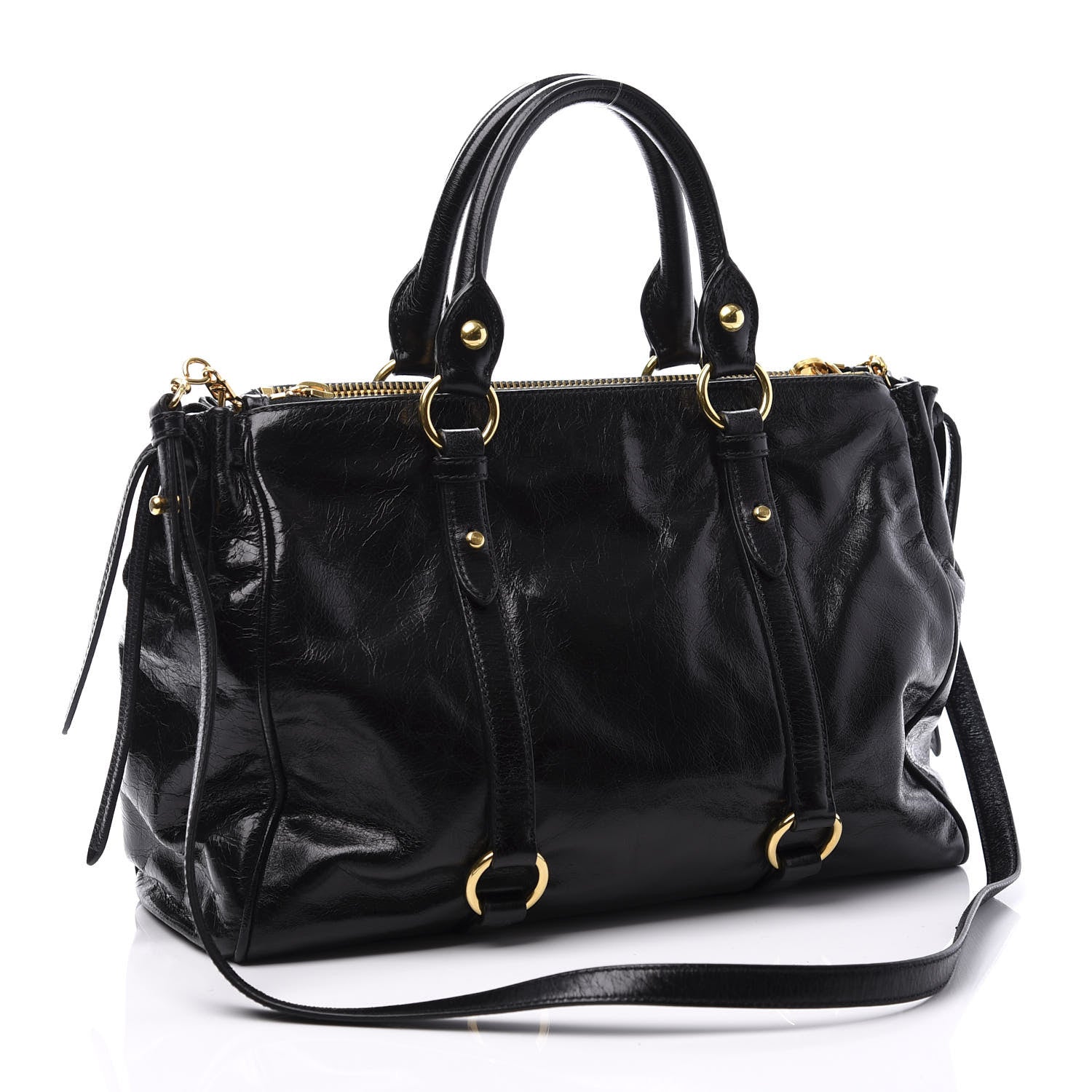 Miu Miu Vitello Shine Double Zip Tote Black 2 of 10