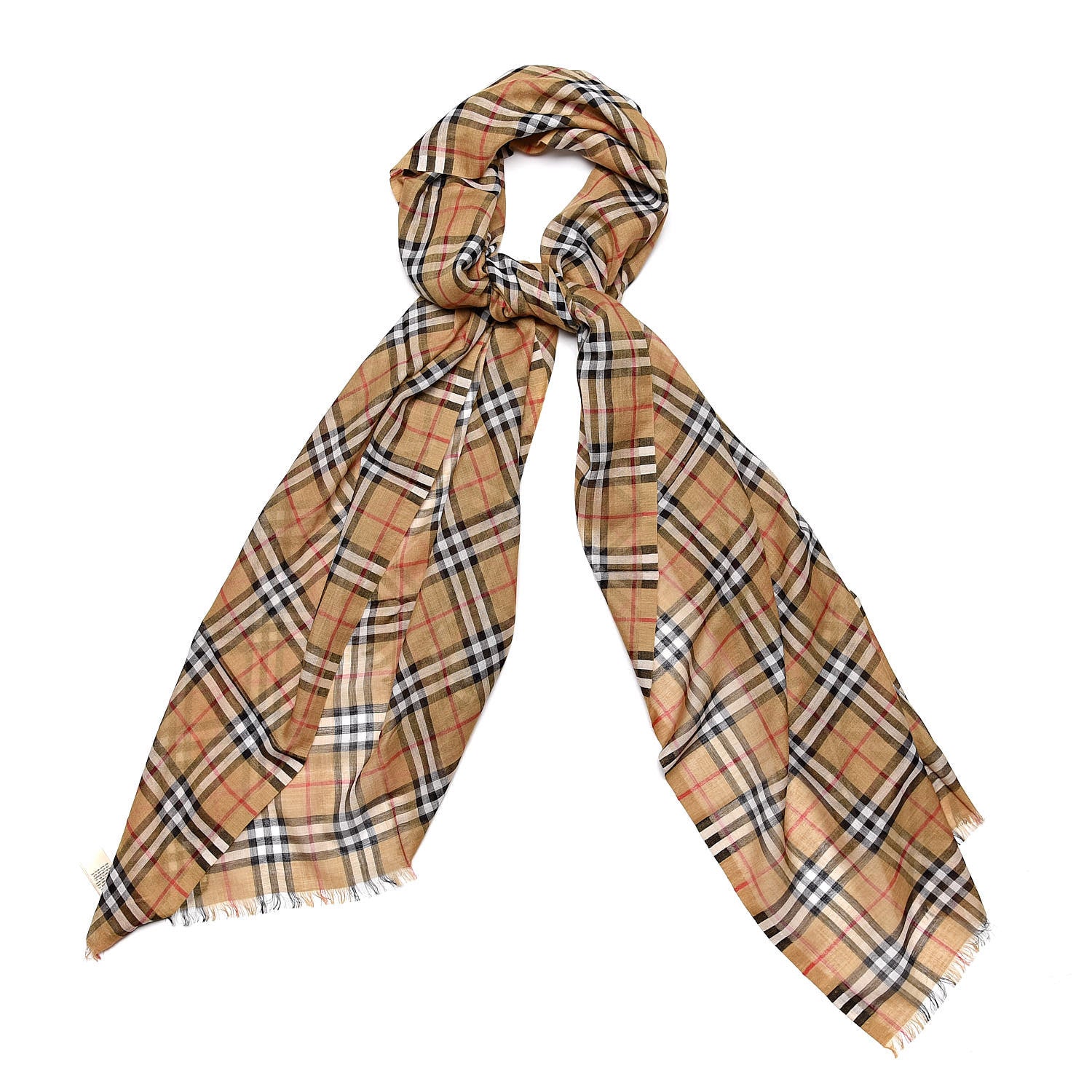 Burberry Wool Silk Gauze Vintage Check Scarf Antique Yellow 1 of 5