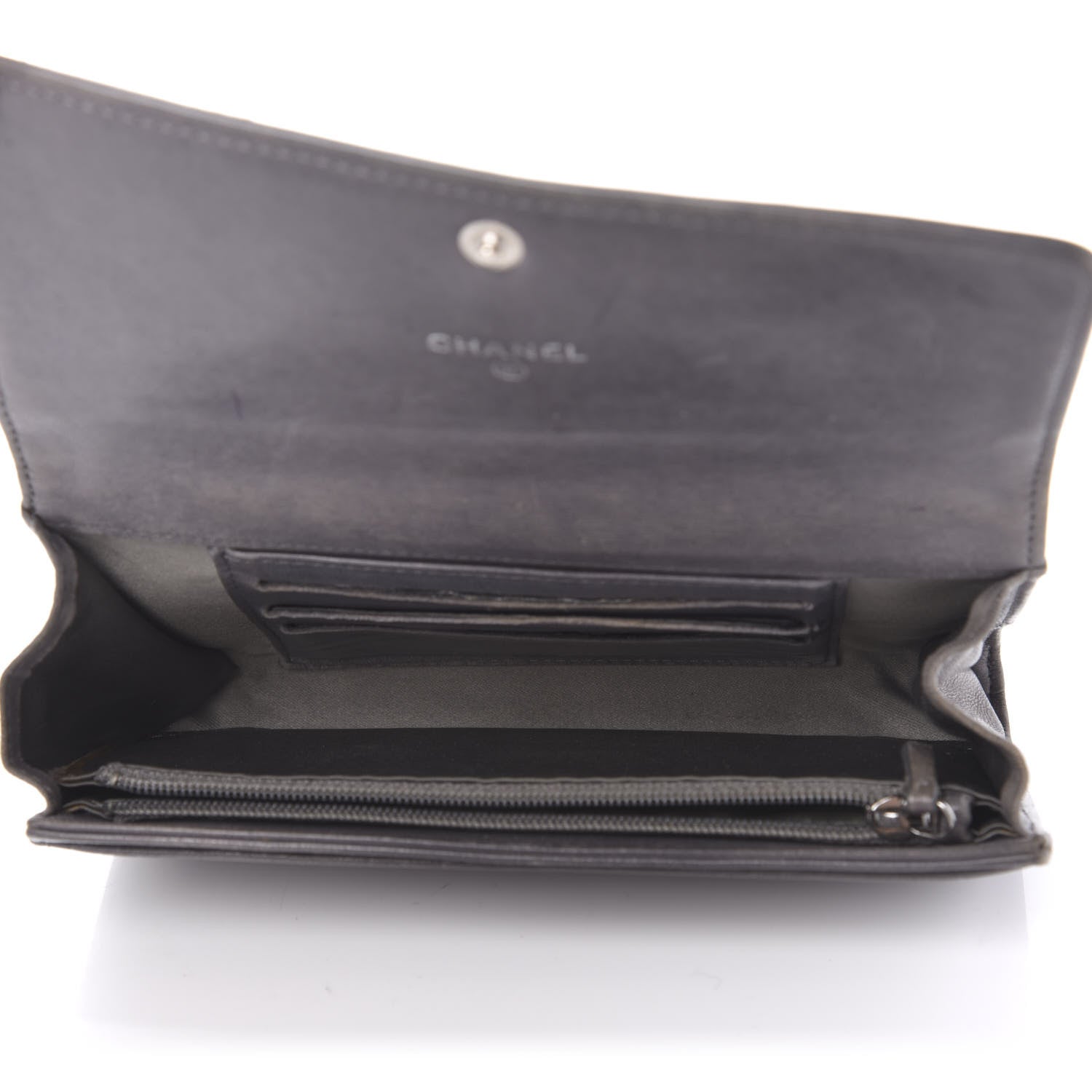 Chanel Lambskin Camellia Embossed Yen Wallet Grey 5 of 13