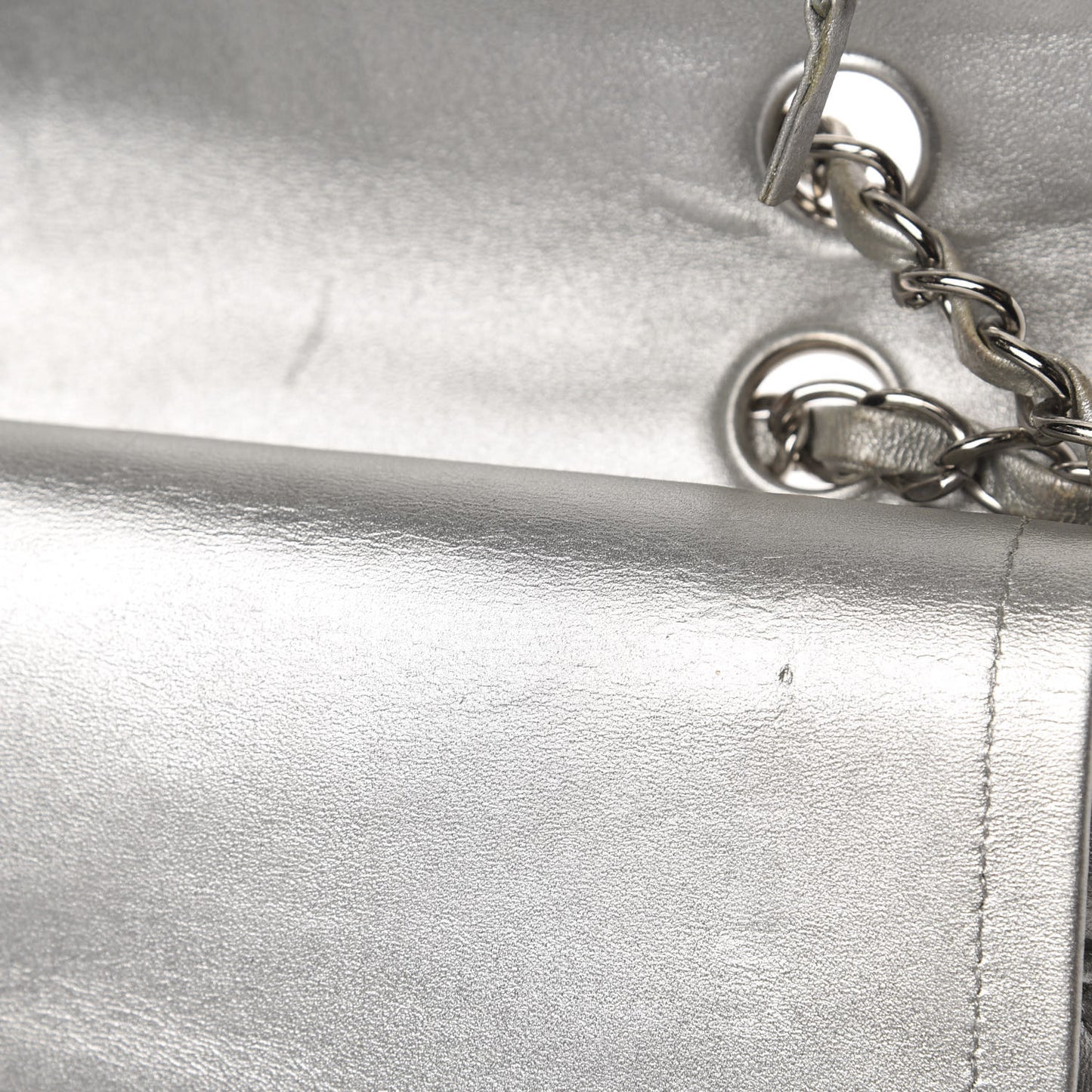 Metallic Lambskin Quilted Medium Double Flap Dark Grey