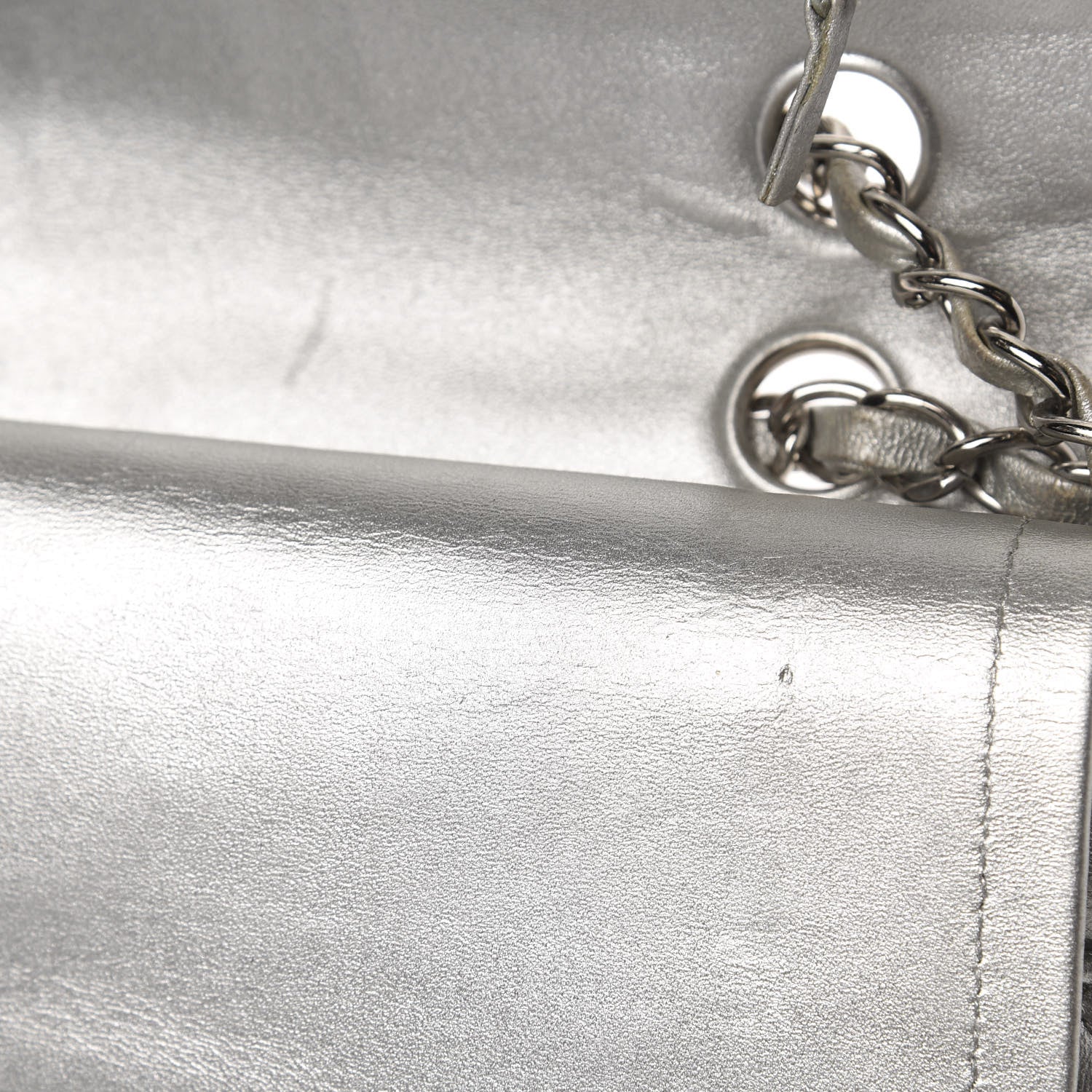 Chanel Metallic Lambskin Quilted Medium Double Flap Dark Grey 9 of 14