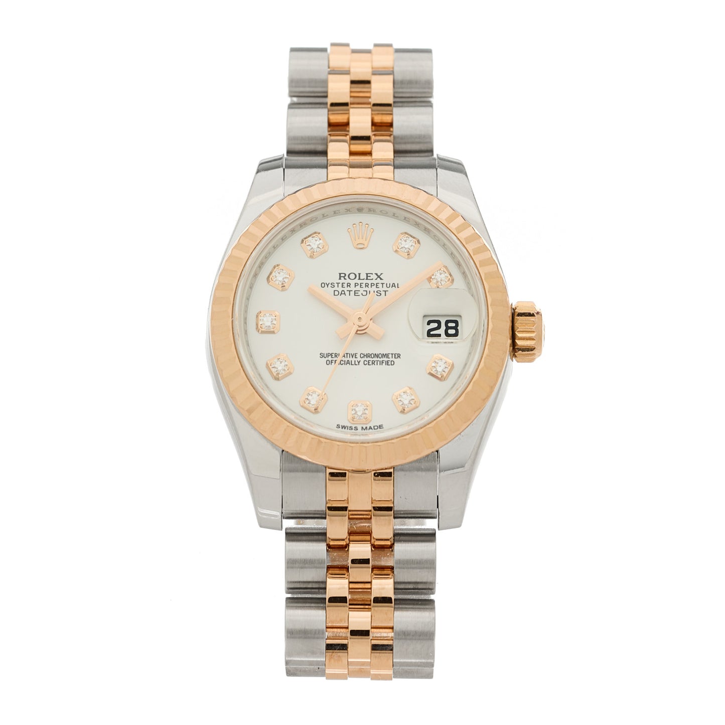 Stainless Steel 18K Everose Gold Diamond 26mm Oyster Perpetual Datejust Watch White 179171