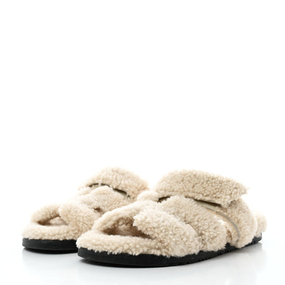 Hermes Woolskin Womens Chypre Sandals 39 Ecru 3 of 9