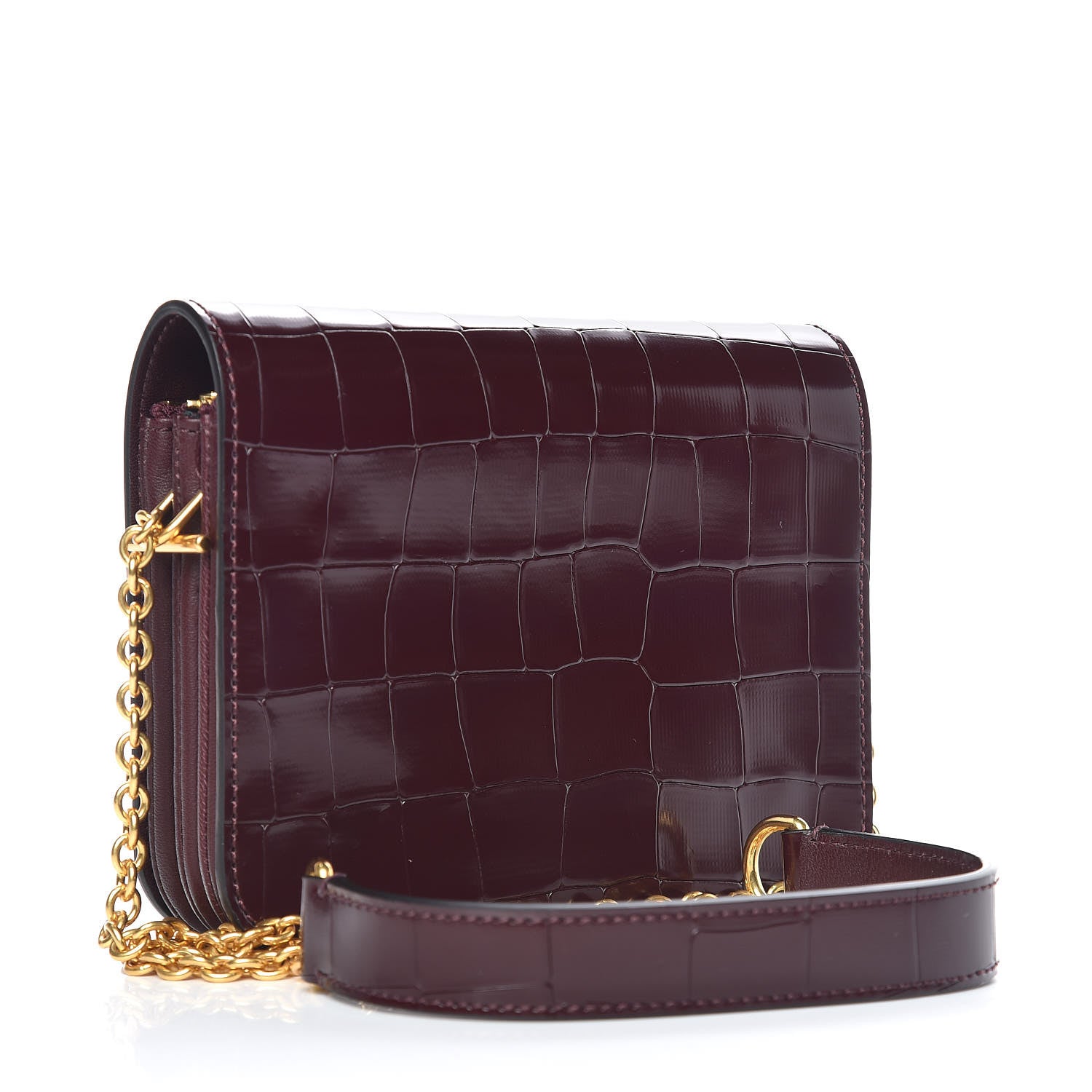 Mulberry Shiny Calfskin Crocodile Embossed Small Clifton Flap Burgundy 3 of 10