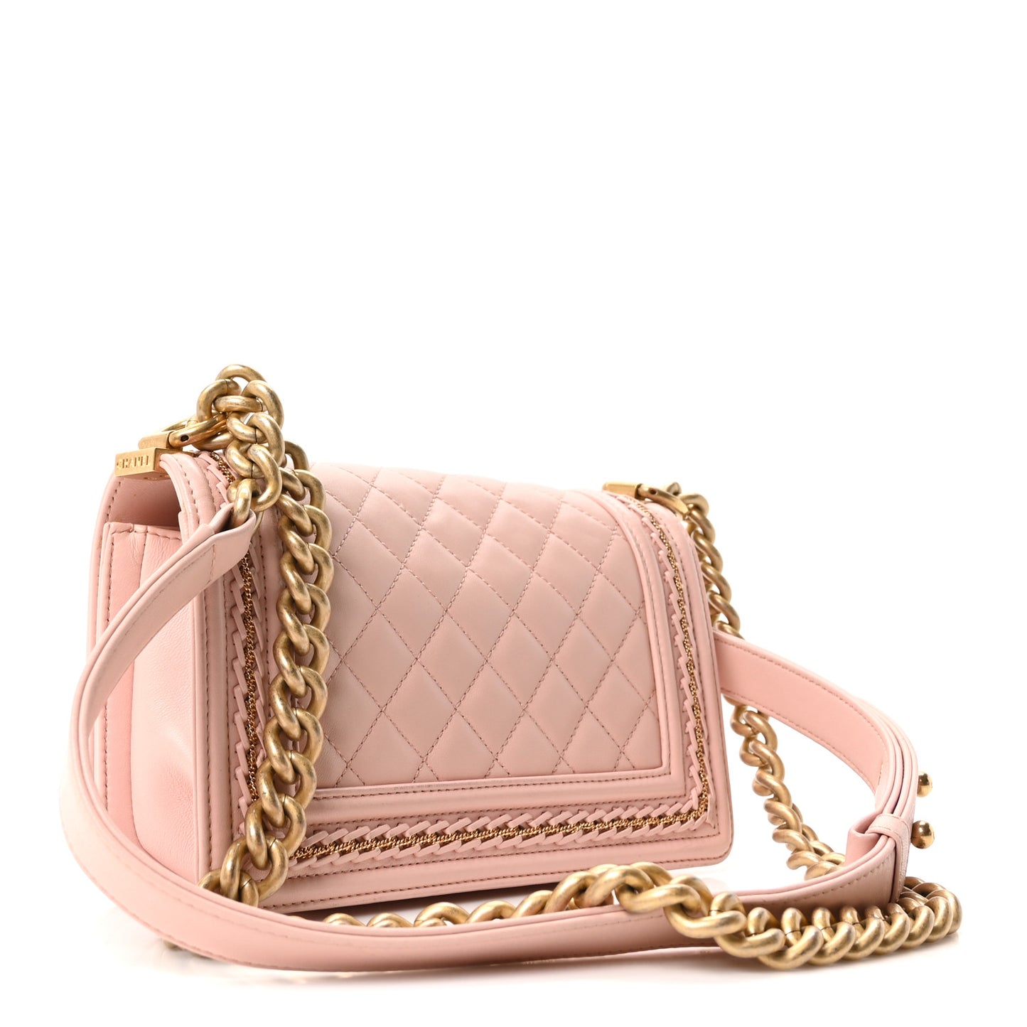 Lambskin Quilted Small Chain Around Boy Flap Pink