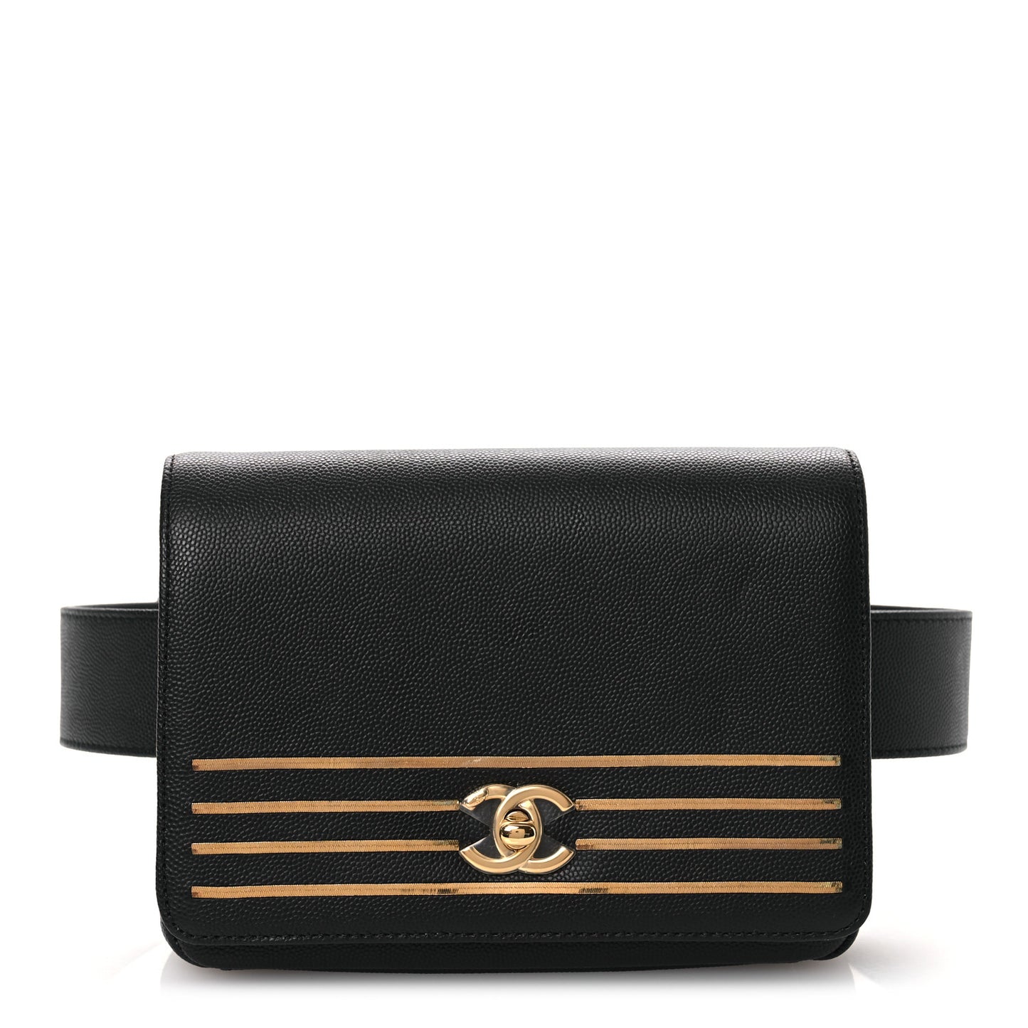 Grained Calfskin Embroidered Captain Gold Belt Bag Black
