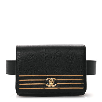 Chanel Grained Calfskin Embroidered Captain Gold Belt Bag Black 1 of 13
