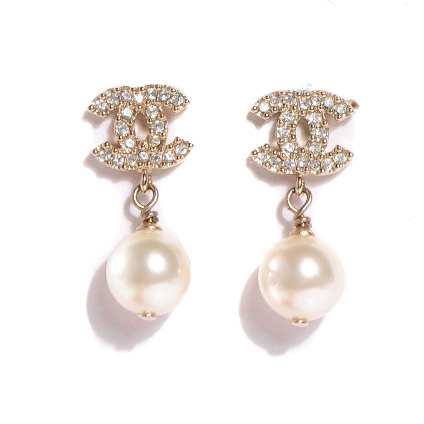 Crystal CC Pearl Drop Earrings Gold