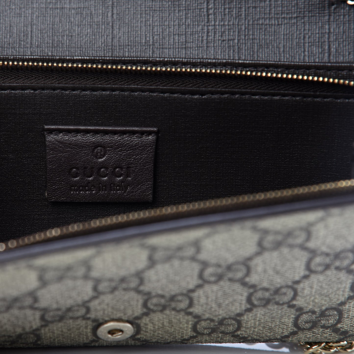 GG Plus Monogram GG Pierce Chain Clutch Wallet Beige Ebony Black