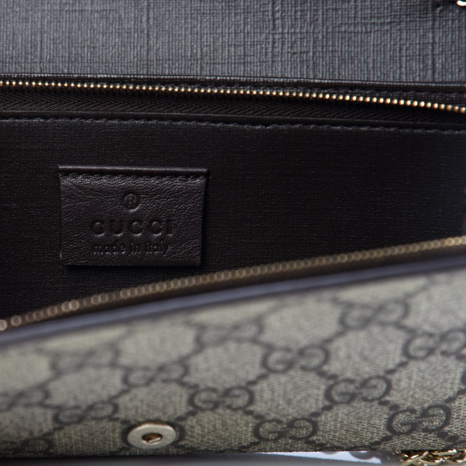 Gucci GG Plus Monogram GG Pierce Chain Clutch Wallet Beige Ebony Black 8 of 10