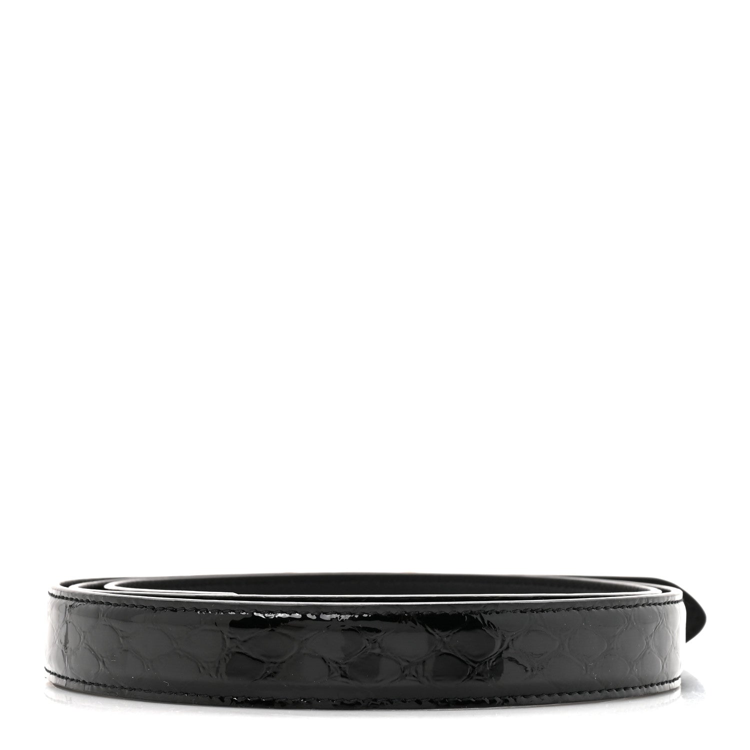 Saint Laurent Patent Calfskin Snakeskin Embossed 20mm Cintura Belt 95 38 Black 2 of 5