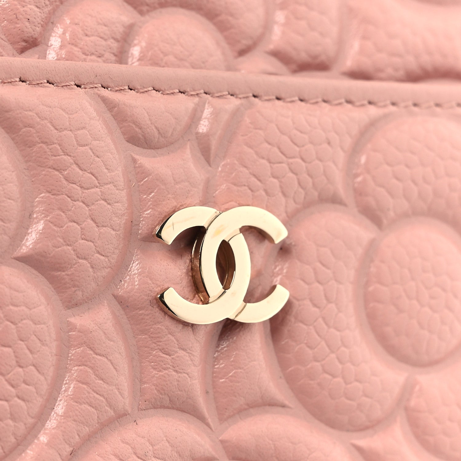 Chanel Caviar Camellia Embossed Classic Flat Wallet Pouch Pink 8 of 9