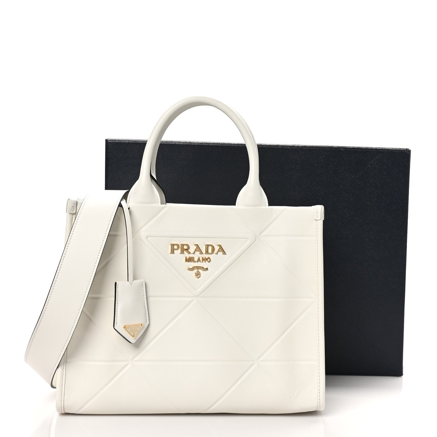 Prada Soft Calfskin Triangolo Symbole Embossed Small Tote White 10 of 10