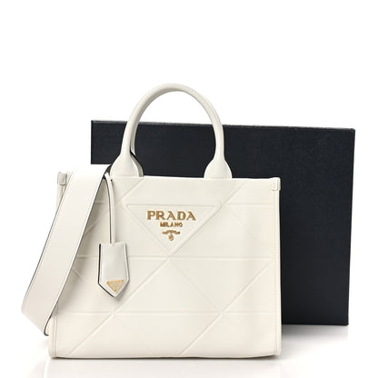 Prada Soft Calfskin Triangolo Symbole Embossed Small Tote White 10 of 10