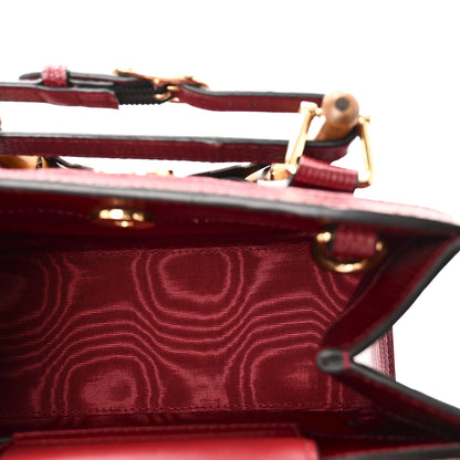 Gucci Moire Fabric Calfskin Rhinestone Monogram Monochrome Lizard Embossed Mini Diana Tote Bag Red 5 of 10