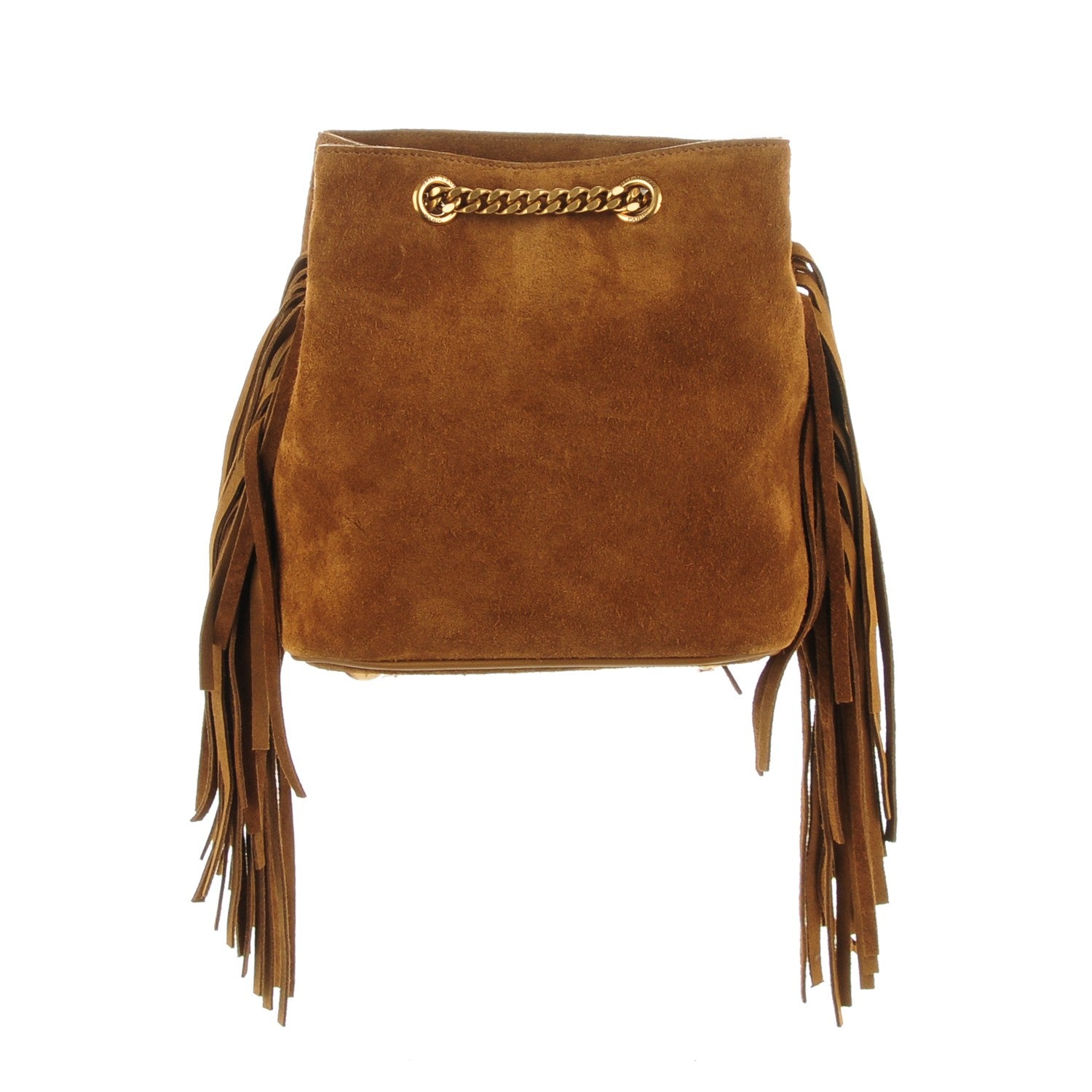 Saint Laurent Suede Calfskin Fringe Baby Emmanuelle Bucket Light Ochre 1 of 7