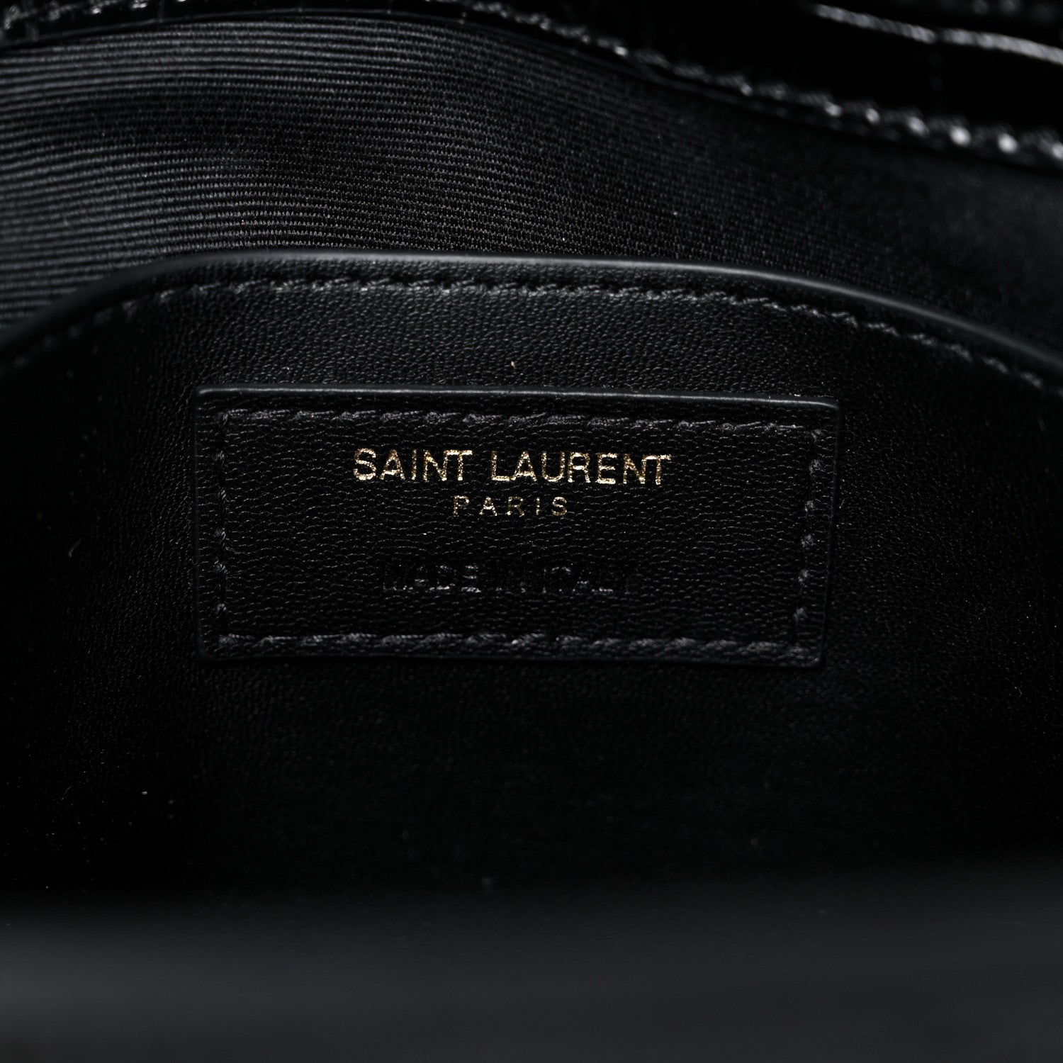 Saint Laurent Shiny Calfskin Crocodile Embossed Manhattan Baguette Black 6 of 11