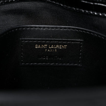 Saint Laurent Shiny Calfskin Crocodile Embossed Manhattan Baguette Black 6 of 11