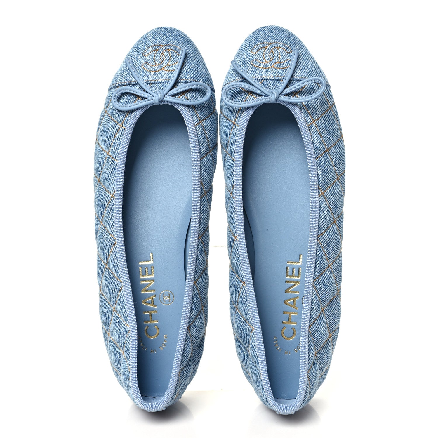 Chanel Denim Quilted CC Cap Toe Ballerina Flats 36.5 Light Blue 2 of 10