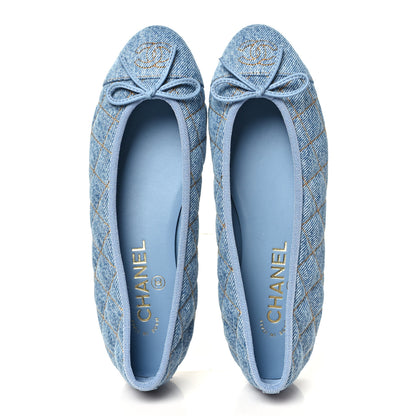 Chanel Denim Quilted CC Cap Toe Ballerina Flats 36.5 Light Blue 2 of 10