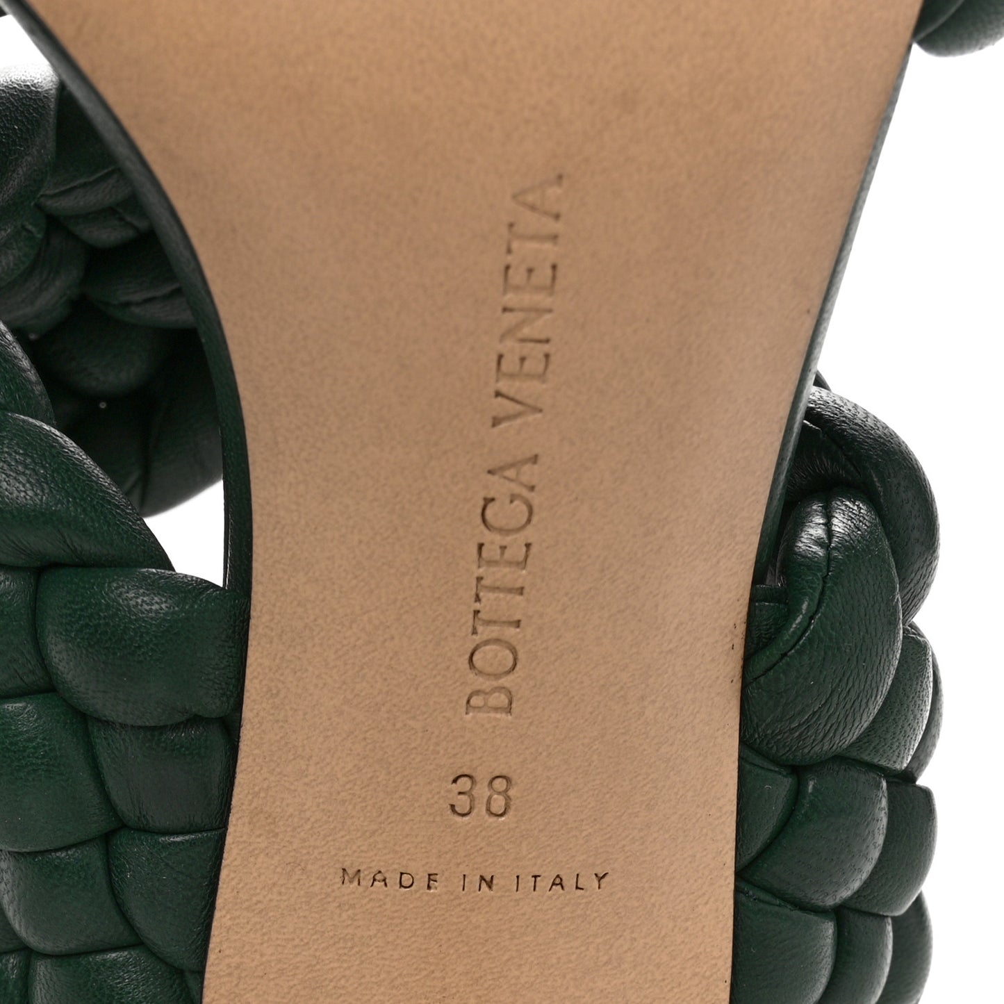 Nappa Twisted Padded Intrecciato Curve Slide Sandals 38 Vert Fonce