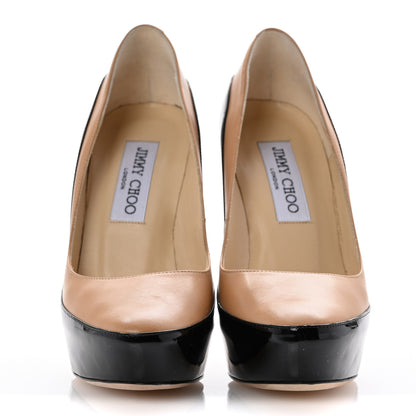 Jimmy Choo Patent Napa Sepia Platform Pumps 35 Nude Black 3 of 9