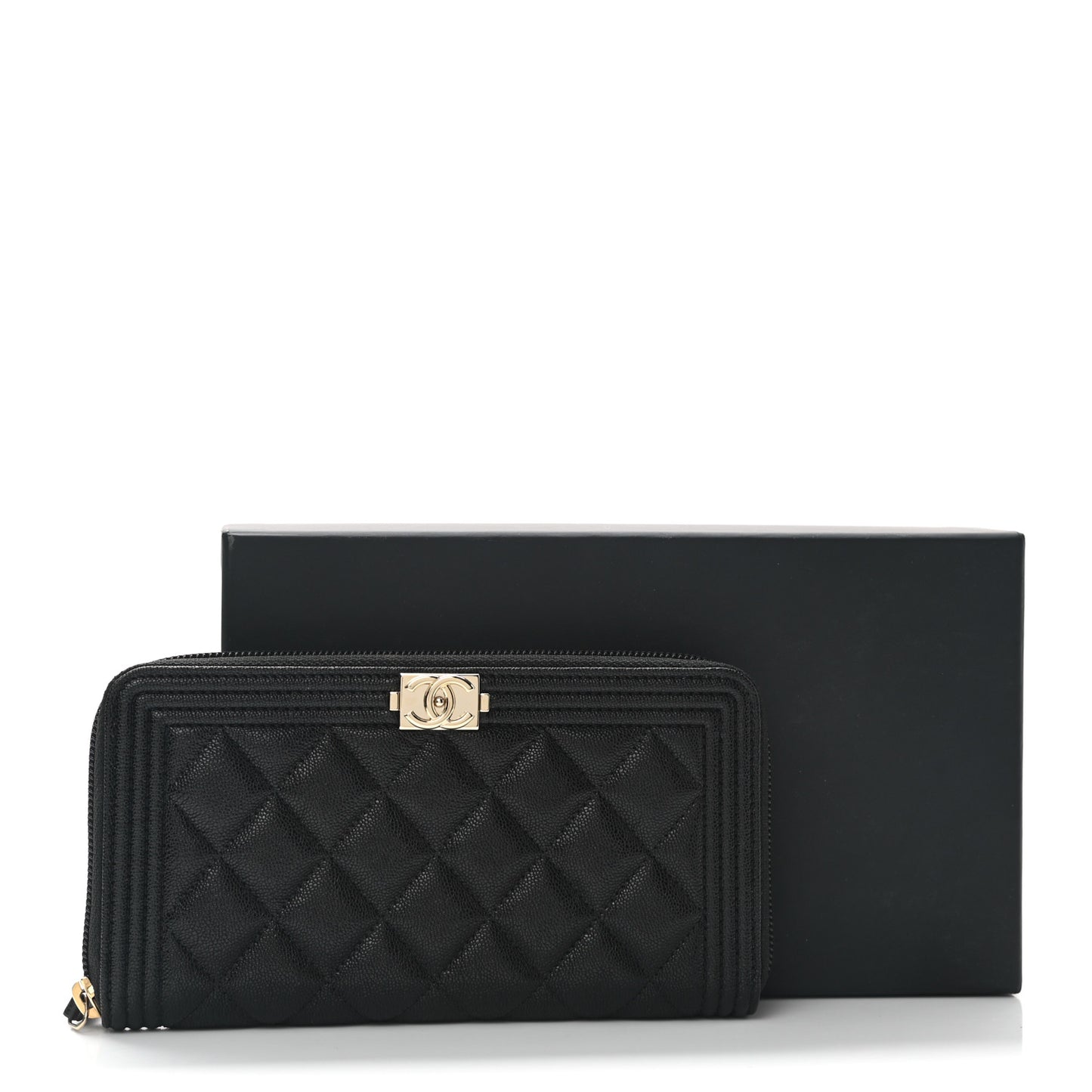 Caviar Quilted Boy Long Zip Around Wallet Black