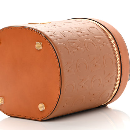 MCM Calfskin Embossed Monogram Cylinder Crossbody Bag Cognac 9 of 9